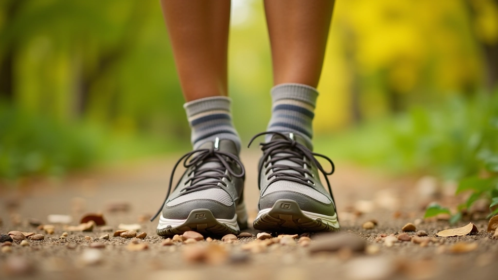 Par de zapatillas de senderismo cómodas y calcetines deportivos sobre una toalla de tela