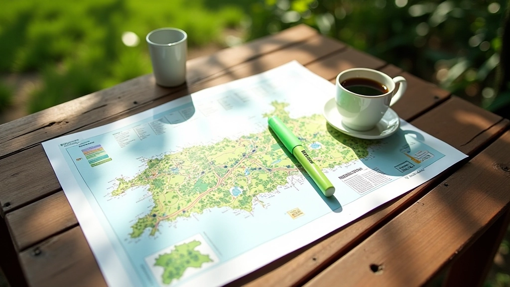 Mapa impreso de senderos con puntos de encuentro marcados en el Jardín Botánico de Río Piedras