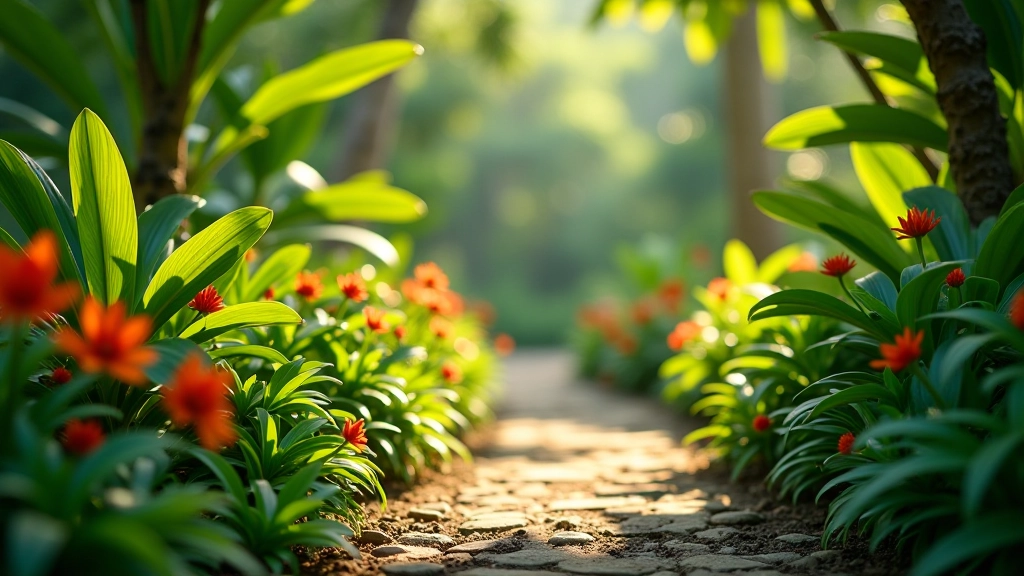 Flores y plantas tropicales en el Jardín Botánico de Río Piedras